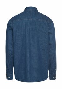 Denimhemd in dunkelblauer Farbe, mit langen Ärmeln, geknöpften Manschetten und klassischem Kragen. Verfügt über einen strukturierten Stoff in schlichtem Design.