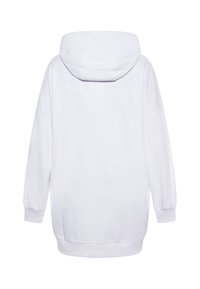 Maglione bianco con cappuccio, dal fit rilassato, maniche lunghe e polsini e orlo a coste, caratterizzato da una superficie in cotone liscia e senza pattern visibili.