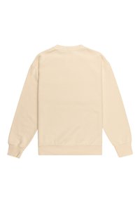 Beige sweatshirt met lange mouwen, geribbelde boorden en een ronde hals. Gladde textuur zonder patronen of zichtbare hardware. Achteraanzicht weergegeven.