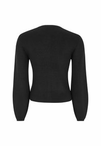 Mustat ribbimekko pitkillä hihoilla, pyöreällä kaula-aukolla ja lyhyellä leikkauksella. Sujuva pinta ja minimalistinen muotoilu. Ei näkyviä koristeluja.