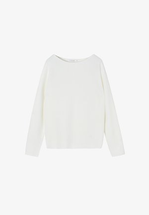 Balts garām piedurknēm svārki ar plašu laivu griezumu, ar teksturētu adījuma rakstu un brīvu piegriezumu. Mīksta auduma un minimāla šuvju.