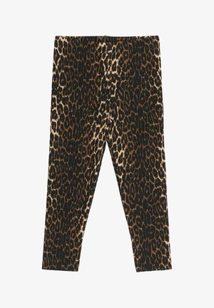 Legging met luipaardprint met een aansluitend ontwerp, gemaakt van een zachte stof met een rekbare tailleband. Kleuren omvatten zwart, bruin en beige.