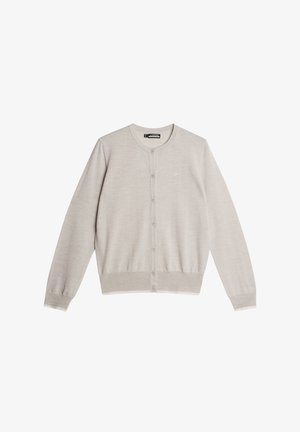 Lichtgrijze cardigan gemaakt van zachte stof, met een ronde halslijn, knoopsluiting en lange mouwen met ribgebreide manchetten en zoom.