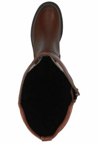 Braune Leder-Ankle-Boots mit abgerundetem Zehenbereich, schwarzem Innenfutter und seitlichem Reißverschluss. Glatte Oberfläche mit dezenten Nähdetails.