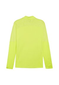 Sportshirt met lange mouwen in levendig neon geel, met een textuurdetail op de schouders, ademend materiaal en een standaard kraagontwerp.