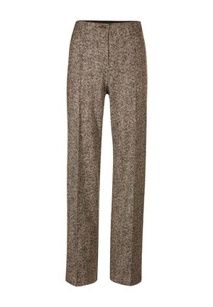 Braune und beige Herringbone-musterte gerade Hosen mit hoher Taille und einem Knopfverschluss.