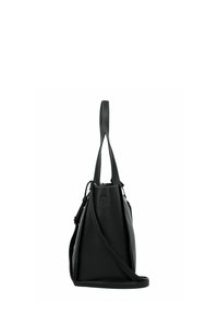 Sac en cuir noir avec une finition texturée, équipé de poignées courtes, d'une bandoulière amovible et de côtés inclinés pour un look structuré.