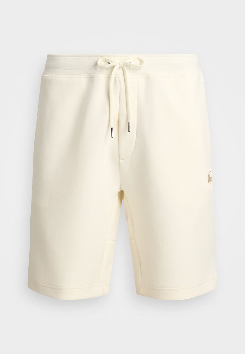 Pantaloni corti in felpa color crema realizzati in tessuto morbido. Presentano un elastico in vita con cordino e tasche laterali. Piccolo logo sulla gamba.
