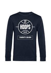 Felpa blu navy con maniche lunghe, caratterizzata da una grafica bianca con la scritta "27 HOOPS BALLERS" e "TWENTY.SEVEN BASKETBALL" in fondo.