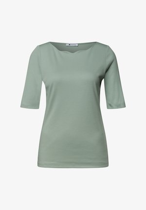 Street One, T-SHIRT MIT WAVY NECKLINE IN UNIFARBE - T-shirts basic - eucalyptus green