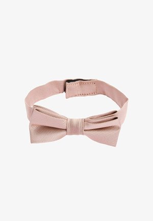 Nœud papillon, rose clair, en tissu texturé. Présente un motif côtelé, une sangle ajustable et un fermoir pour une fixation sécurisée.