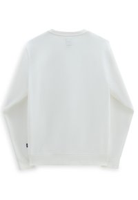 Weißes Langarm-Sweatshirt mit Rundhalsausschnitt, weichem Material, gerippten Bündchen und einem kleinen Markenetikett an der Seitennaht. Rückansicht dargestellt.