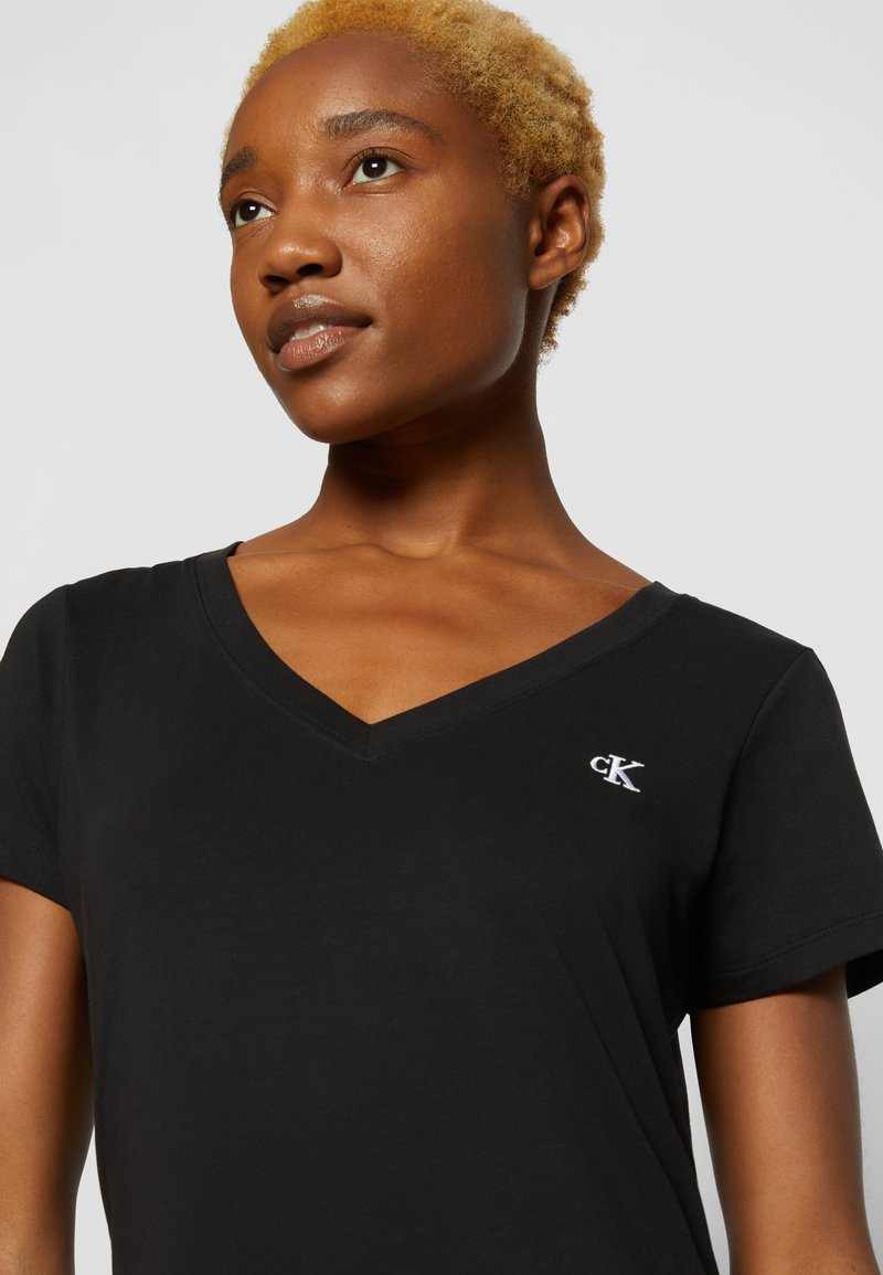 Black Premium By EMP Fashion V-Top T-Shirt Donna Nero – Scollo A V Con Arricciature, 95% Viscosa, Slim Fit