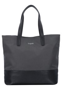Sac fourre-tout Bugatti noir et gris foncé avec deux anses, corps supérieur en tissu et panneau inférieur en cuir texturé.