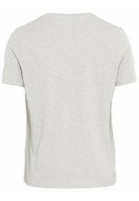 T-shirt gris clair uni à manches courtes, vu de dos, avec un col rond et une texture de tissu subtile.