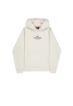 Φούτερ με κουκούλα σε κρεμ χρώμα, με μπροστινή τσέπη, ριμπ τελείωμα στα μανίκια και στη βάση. Φέρει το κείμενο "RETURN TO BASE" και το λογότυπο της μάρκας στο στήθος. Μαλακή υφή υφάσματος.