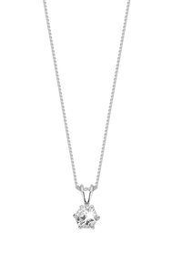 Collier en argent avec un pendentif en pierre précieuse claire et ronde. Le pendentif possède une monture à six griffes, accentuant son éclat et sa clarté.