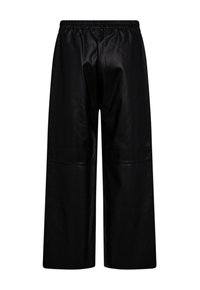 Zwarte leren brede broek met een elastische tailleband, voorzien van een soepele textuur en een schoon ontwerp zonder zichtbare patronen of accenten.