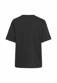 T-shirt noir à manches courtes avec poignets roulés, vu de dos, design uni, col rond et coupe ample.