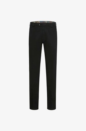 Zwarte katoenen broeken met een recht model, voorzien van een decoratieve, patroonachtige tailleband en standaard voorzakken.