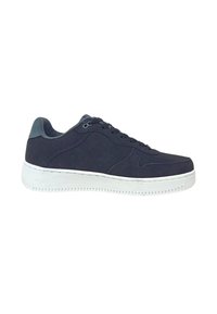 Scarpe da ginnastica blu navy con tomaia in suede liscia e suola in gomma bianca. Presentano punta arrotondata, allacciatura e collarino imbottito per il massimo comfort.