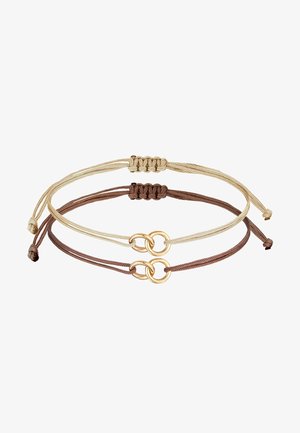 Kaks reguleeritavat nöörikätket beeži ja pruunis, millel on kuldse tooni lõpmatuse silmuste aksessuaare ja dekoratiivseid sõlmi otstes.