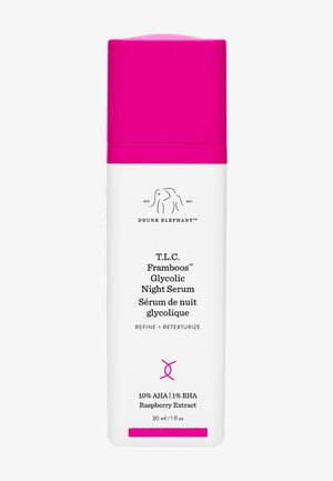 White bottle with a pink cap, featuring a graphic elephant logo. Text details product name, ingredients, and volume (30 ml / 1 fl oz).
