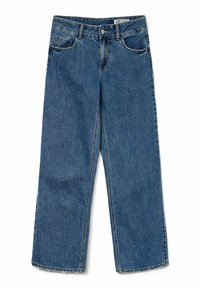 Laiad sinised teksad denimist, viie tasku disainiga, nööp sulgemisega ja tooriku lõikega pahkluude juures.