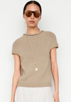 Massimo Dutti, COTTON BLEND SHORT SLEEVE ROLLED-NECK SWEATER - T-shirts print - beige