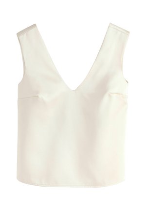 Top de culoare crem, cu decolteu adânc în V, bretele late, design structurat și textură fină. Fără hardware sau modele vizibile.