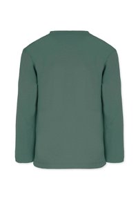 Pitkähihainen paita murrettua vihreää sävyä, valmistettu pehmeästä kankaasta. Ominaisuuksiin kuuluvat pyöreä kaula-aukko, suora leikkaus ja vähäisiä ompeleita helmassa.