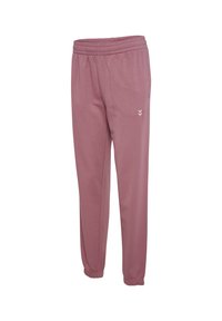 Lyserøde sweatpants lavet af blødt stof, med elastisk talje og manchetter, samt et lille logo på venstre lår.