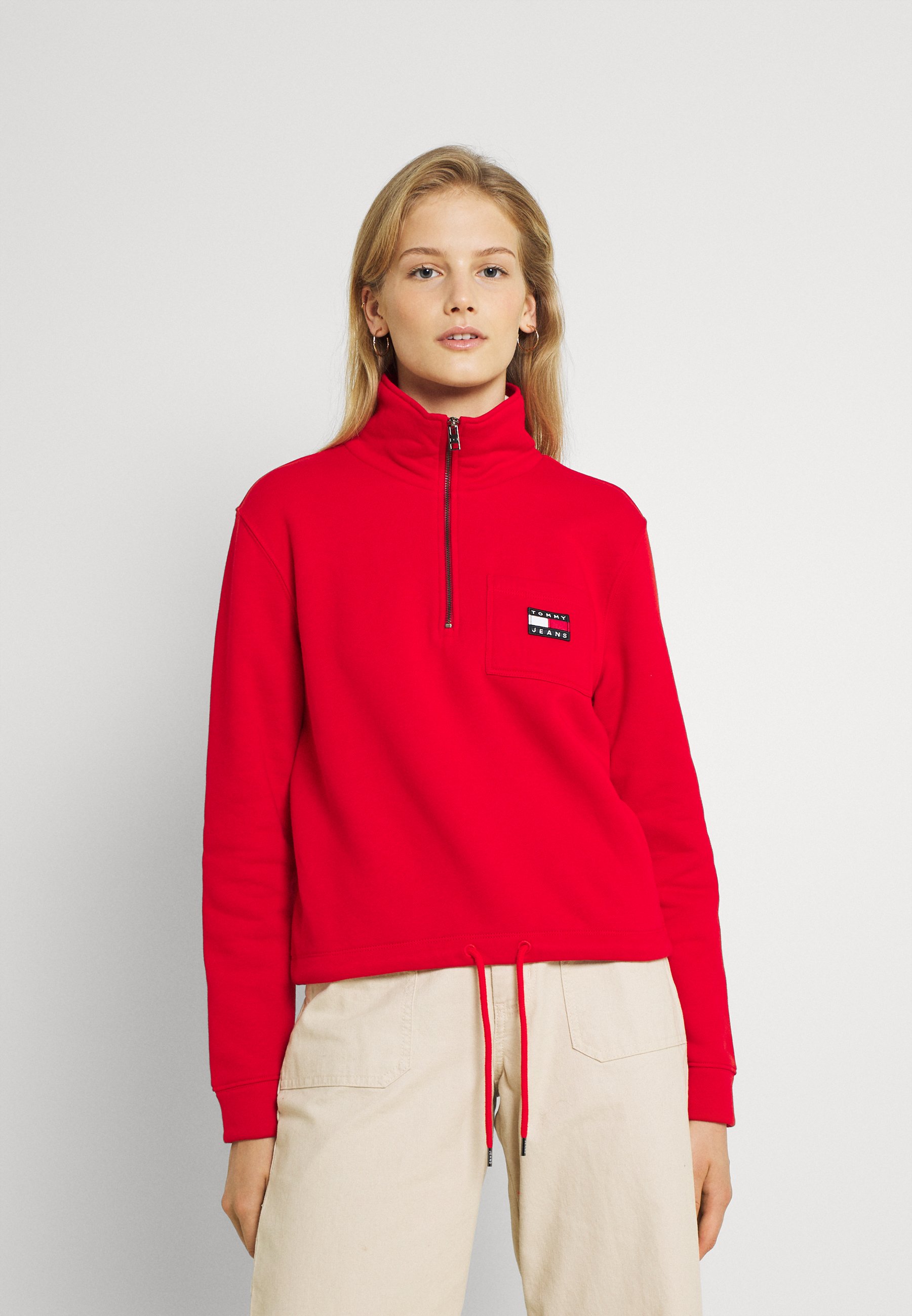 Tommy Jeans BADGE QUARTER ZIP - Sweatshirt - deep crimson/red -  Zalando.co.uk