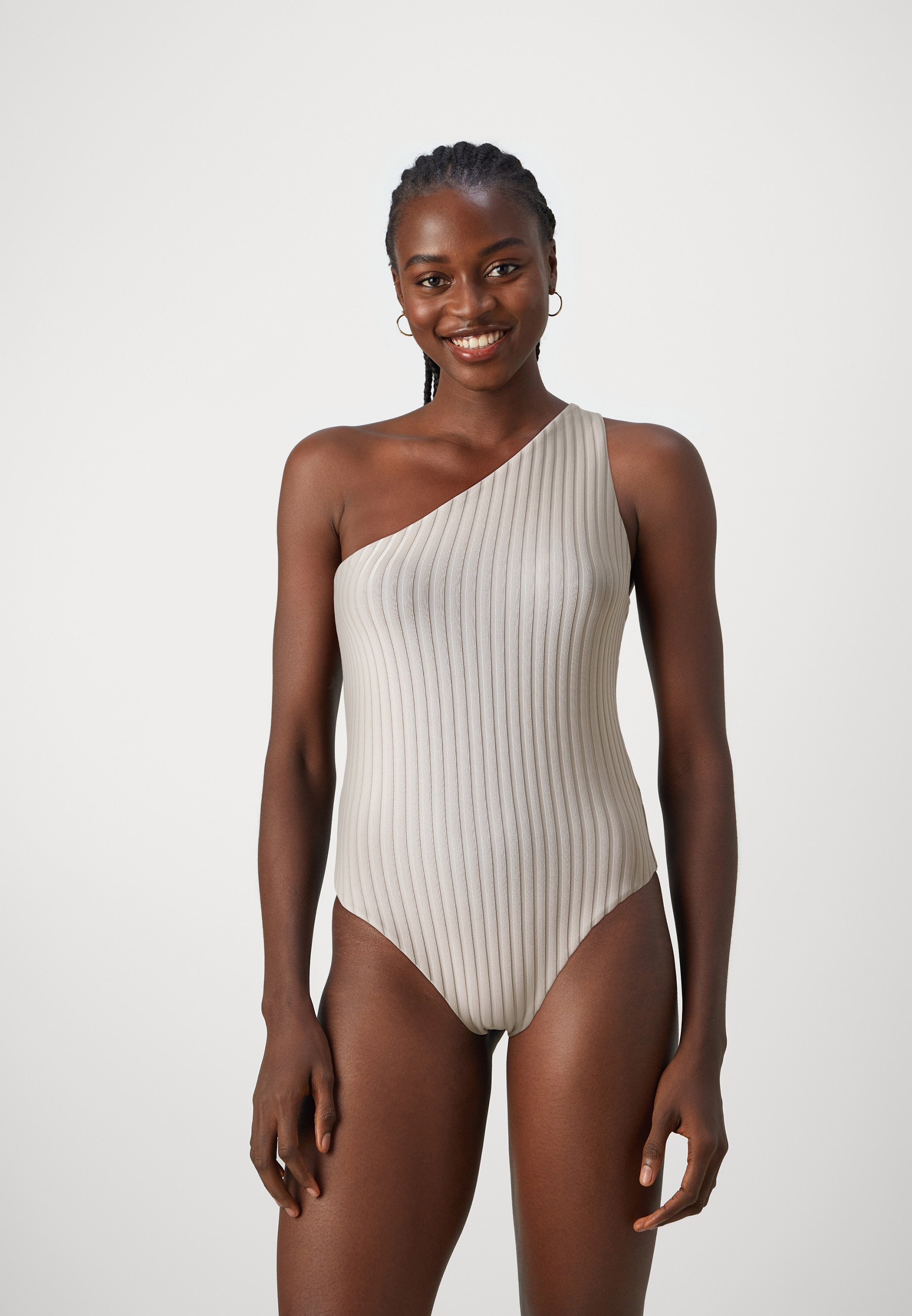 Calvin Klein Swimwear ONE SHOULDER ONE PIECE - Swimsuit - stone/off-white -  Zalando