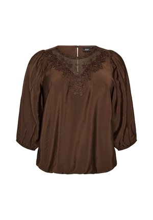 Zizzi, BLUSE AUS SPITZE MIT 3/4-ÄRMELN - Μπλούζα - braun