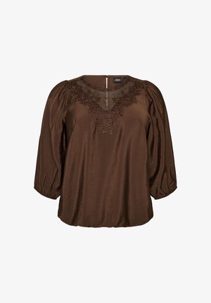 Zizzi, BLUSE AUS SPITZE MIT 3/4-ÄRMELN - Μπλούζα - braun