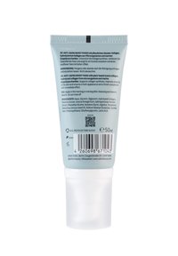 50 ml jasnoniebieska tuba z białą zakrętką, z tekstem w wielu językach i czarnym kodem kreskowym. Materiał wskazuje na przyjazne dla środowiska opakowanie.