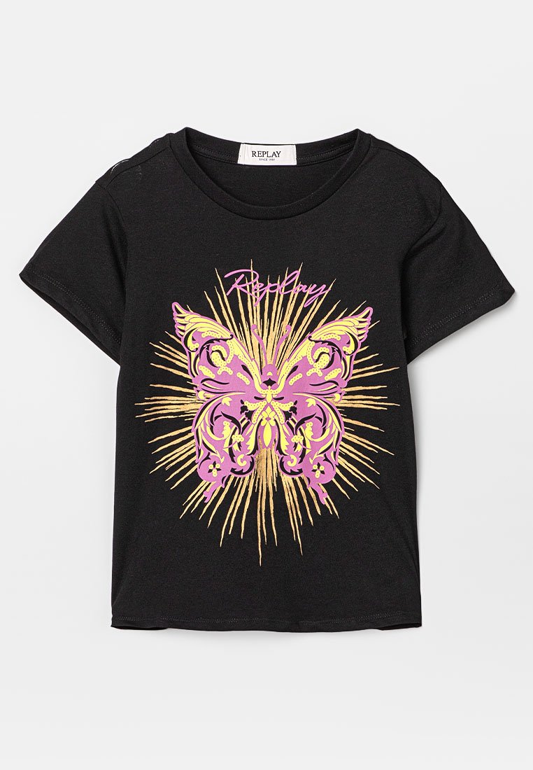 Replay T-shirt print zwart