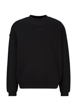 Schwarzer Sweatshirt mit Rundhalsausschnitt und langen Ärmeln, mit gerippten Bündchen und Saum, mit dezent eingeprägtem Text "19V69" auf der Brust.