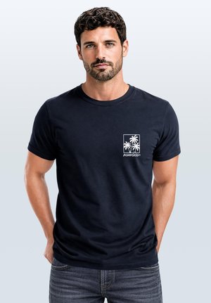 Neverless, HERREN T-SHIRT FRONTPRINT - LOGO DESIGN PALMEN - BAUMWOLLSHIRT - Print T-shirt - navy