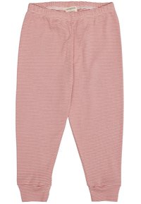 Roze en witte gestreepte broek met een elastische tailleband en geribde boorden. Gemaakt van zachte stof en heeft een ontspannen pasvorm.