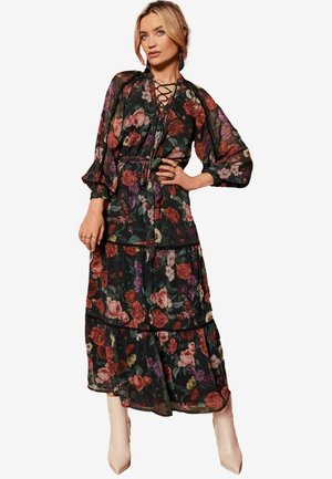 Love & Roses TIE DETAIL TIERED MIDI - REGULAR FIT - Vapaa-ajan mekko - black floral