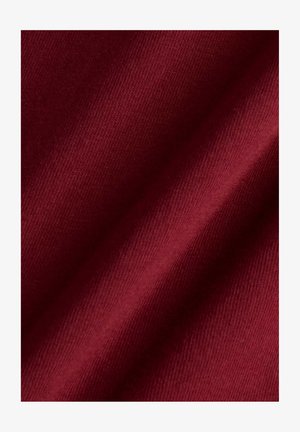 Bordeauxfarbener Stoff mit weicher Textur und leichter Dehnbarkeit. Verfügt über eine glatte, gleichmäßige Webstruktur mit dezentem Glanz, ideal für verschiedene Textilanwendungen.