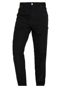 Zwarte broek van een katoenmix stof, met een recht model, zijzakken en contrasterende stiksels.