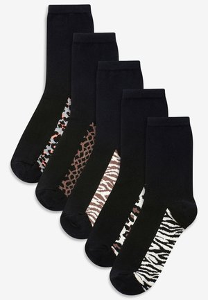 ANIMAL PRINT FOOTBED ANKLE SOCKS 5 PACK - Șosete - black