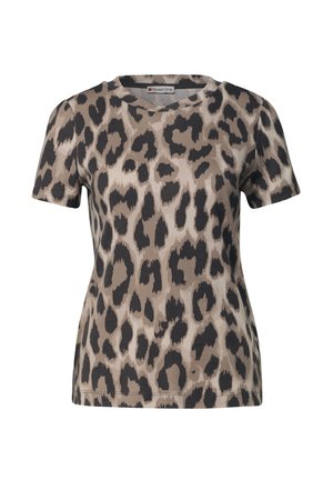 Street One, T-SHIRT MIT RUNDHALS UND GERAFFTEM ÄRMEL - Camiseta estampada - timeless beige
