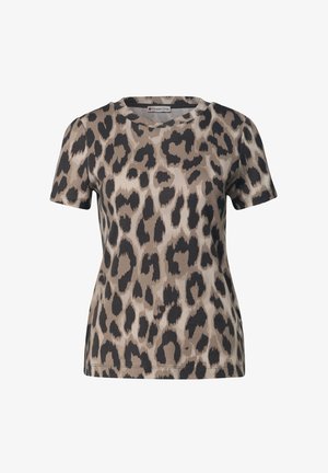 Street One, T-SHIRT MIT RUNDHALS UND GERAFFTEM ÄRMEL - Camiseta estampada - timeless beige