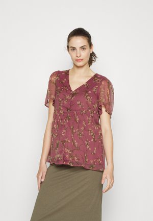 Vero Moda Maternity VMMSMILLA SS V-NECK PEPLUM TOP WVN GA - Palaidinė - rose brown aop