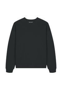 Felpa nera girocollo realizzata in tessuto morbido. Presenta maniche lunghe e polsini e orlo a coste. Design semplice e di un unico colore, senza motivi.