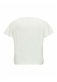 Haut blanc texturé à manches courtes avec des manches larges et un ourlet droit au dos, présenté de dos sur un fond blanc.